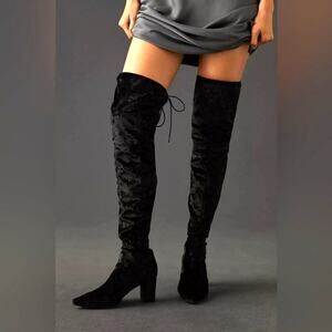Anthro Silent D Over The Knee Boots Crushed Stretch Velvet Black EU38 US7 New